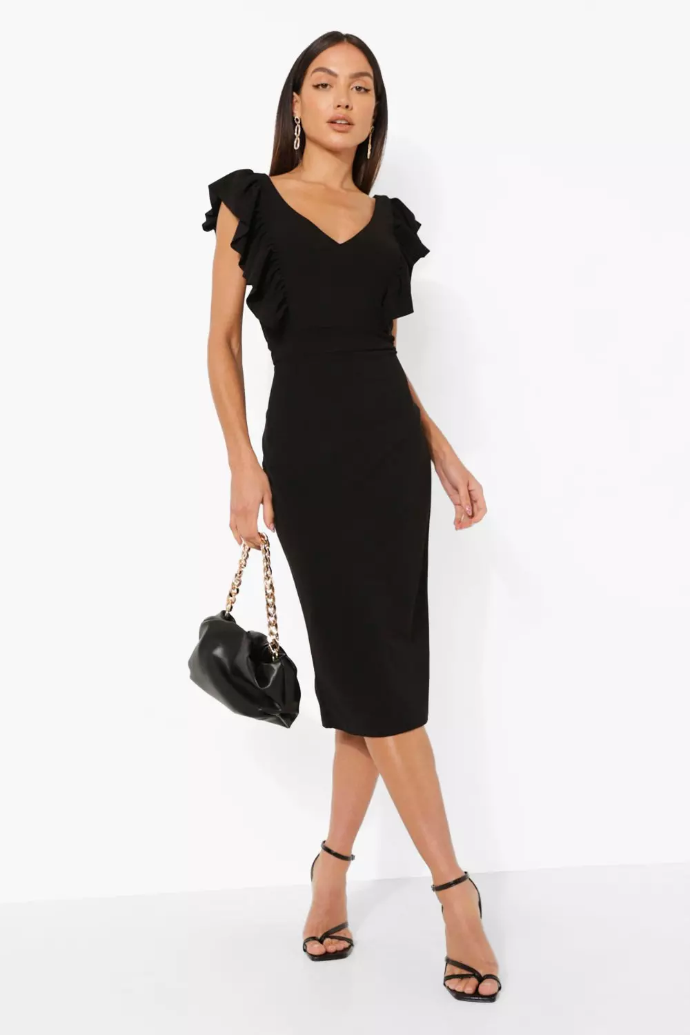 V neck shop midi bodycon dress