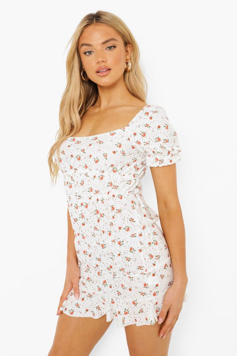 White Printed Jersey Broderie Tiered Mini Dress image number 1