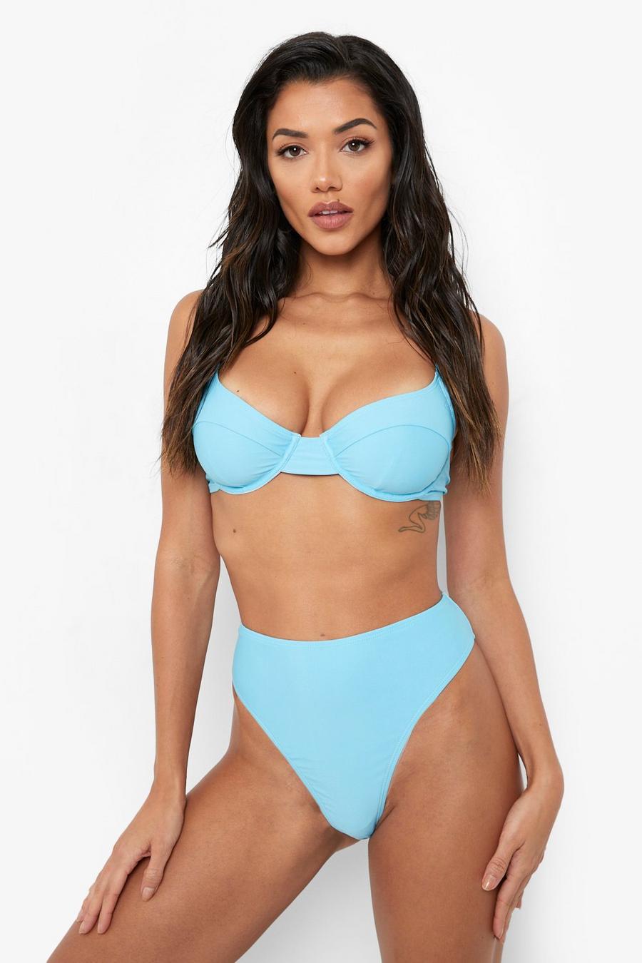  Bikinihose mit hohem Bund und hohem Beinausschnitt, Blue image number 1