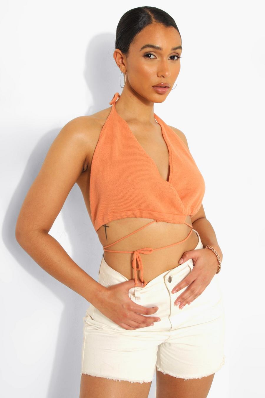 Tangerine Strappy Knitted Bralet image number 1