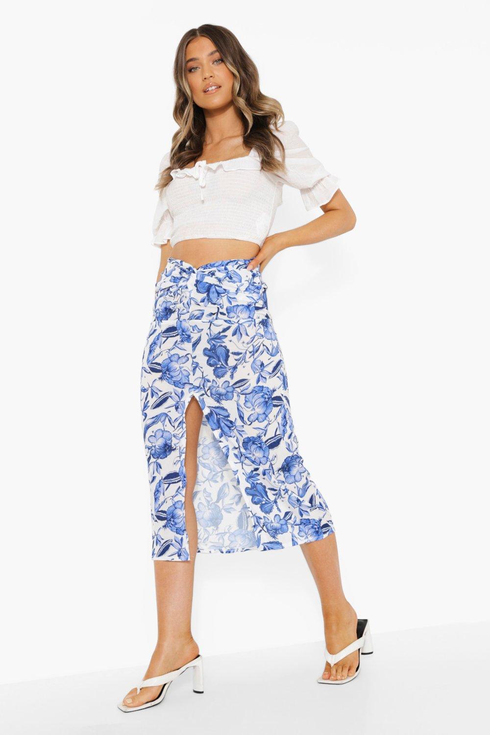 Floral midi outlet skirt boohoo