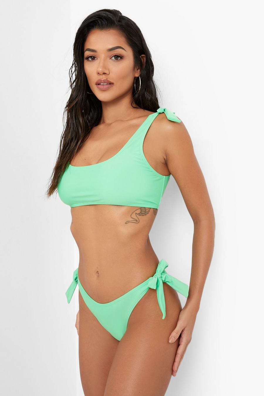 Culotte de bikini recyclée style hipster nouée sur le côté, Green vert