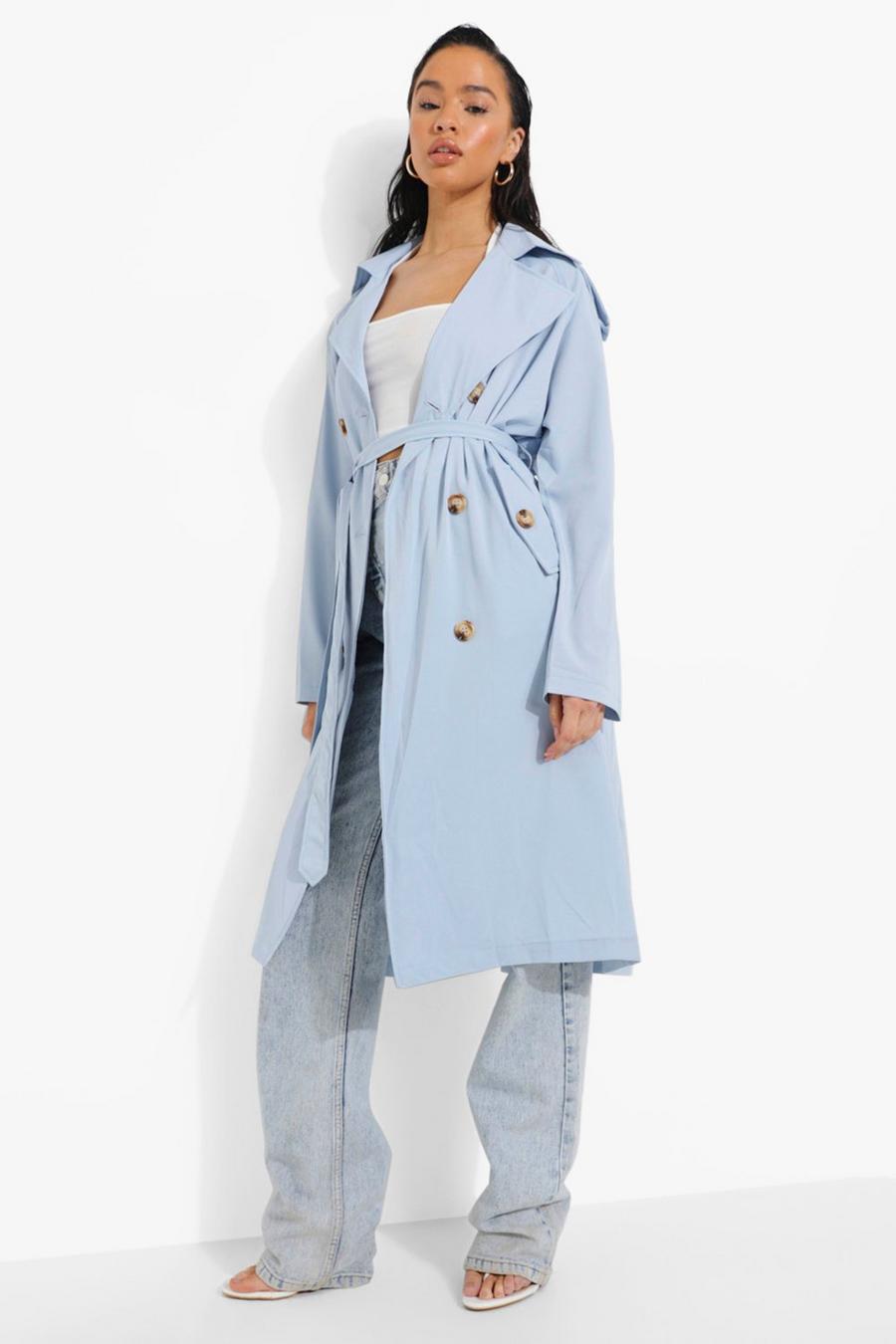 Blue Double Breasted Trench Coat image number 1
