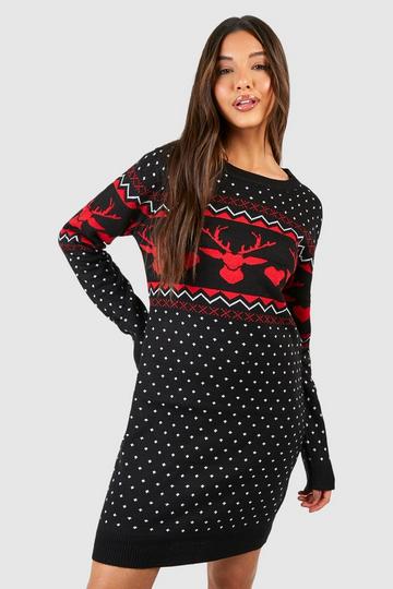 Hearts Fairisle Christmas Sweater Dress black