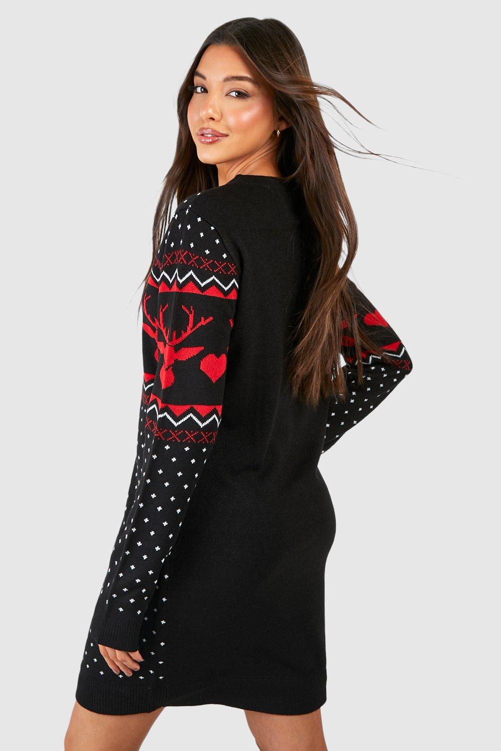 Vestito natalizio in maglia con cuori e motivi Fair Isle boohoo