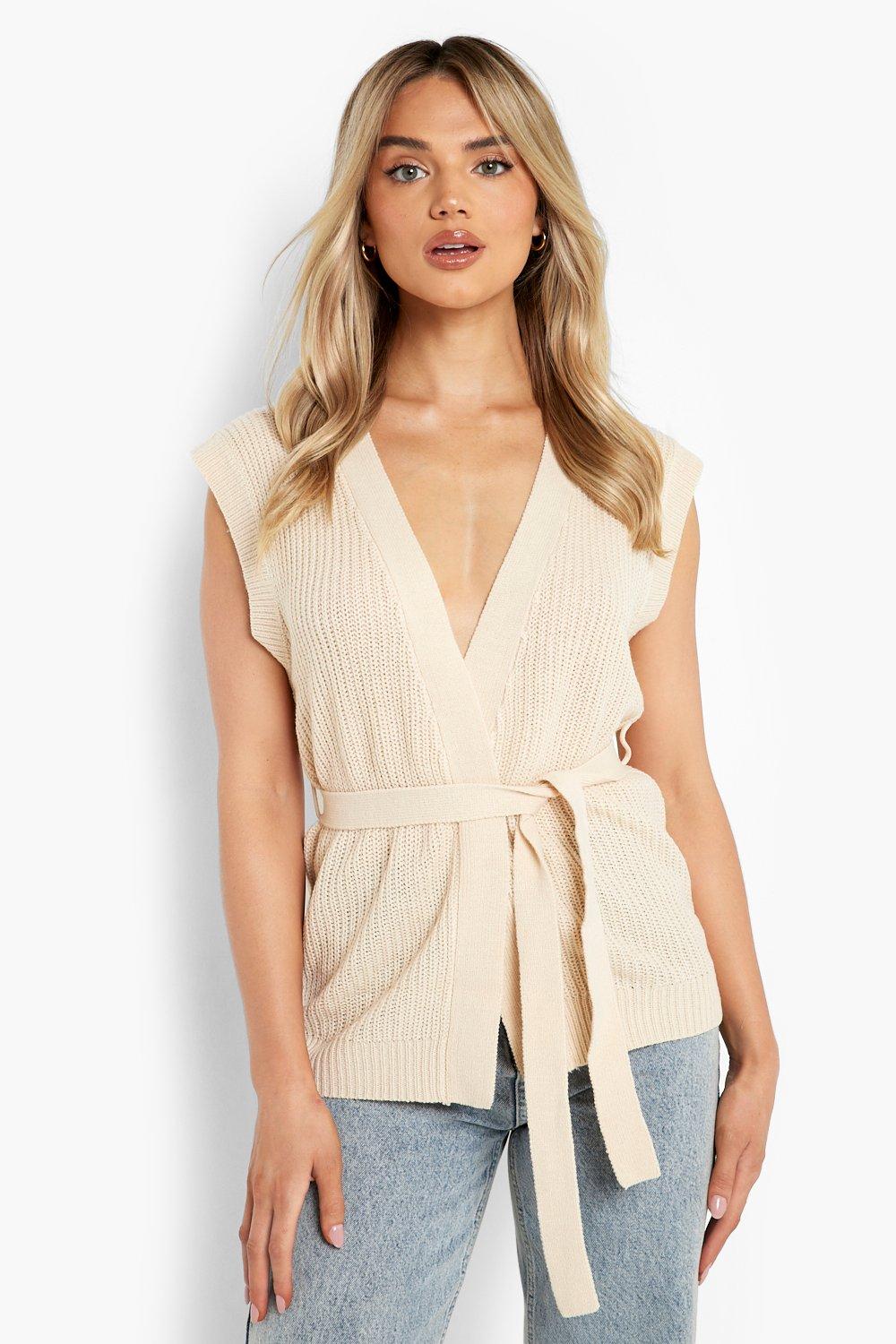 Beige hot sale sleeveless cardigan