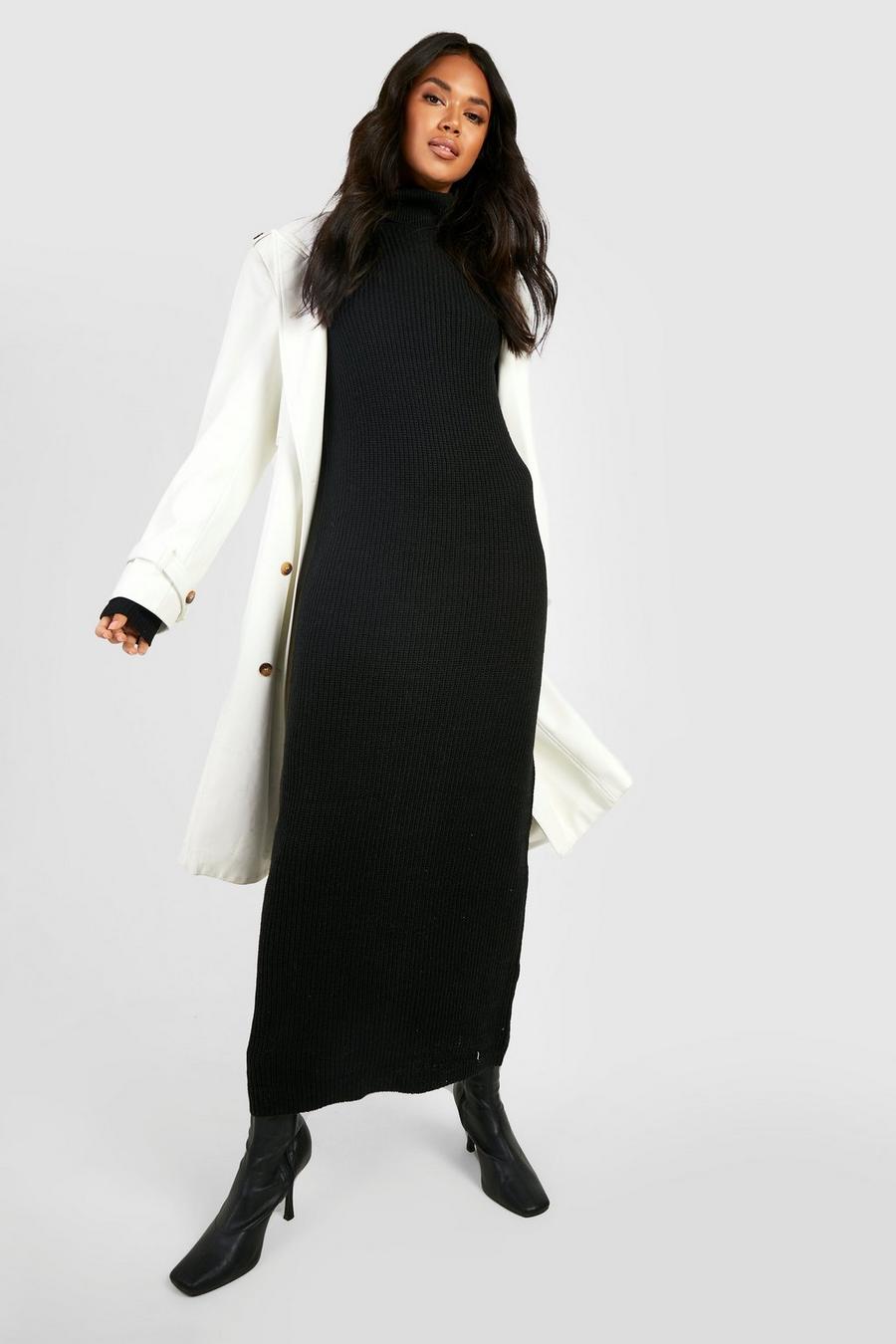 Black Roll Neck Knitted Maxi Dress image number 1