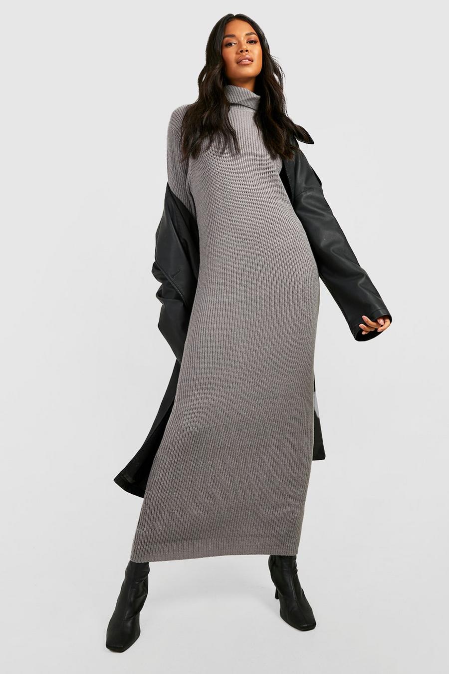 Grey Roll Neck Knitted Maxi Dress image number 1