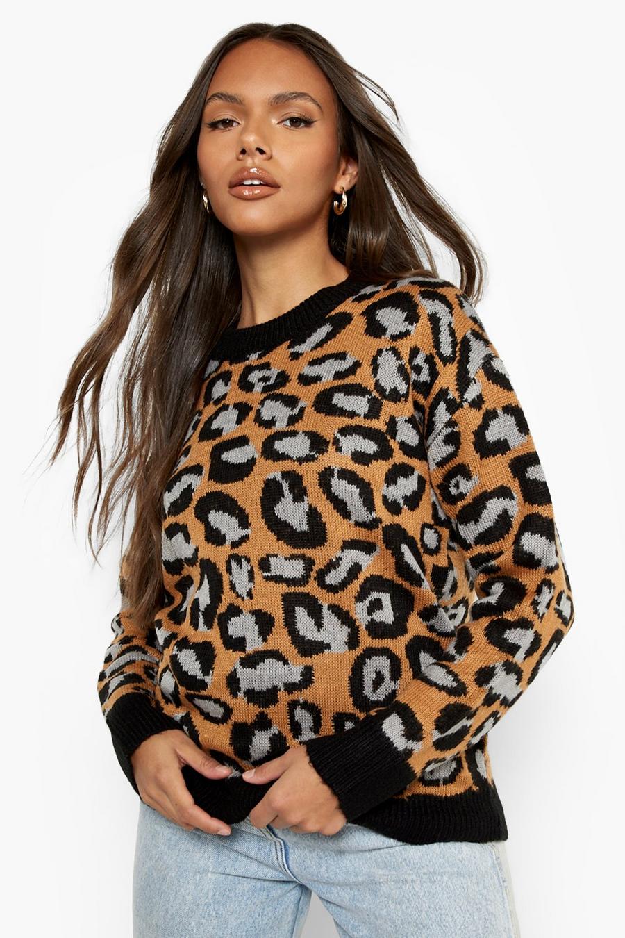 Pullover mit Leopardenprint, Camel image number 1