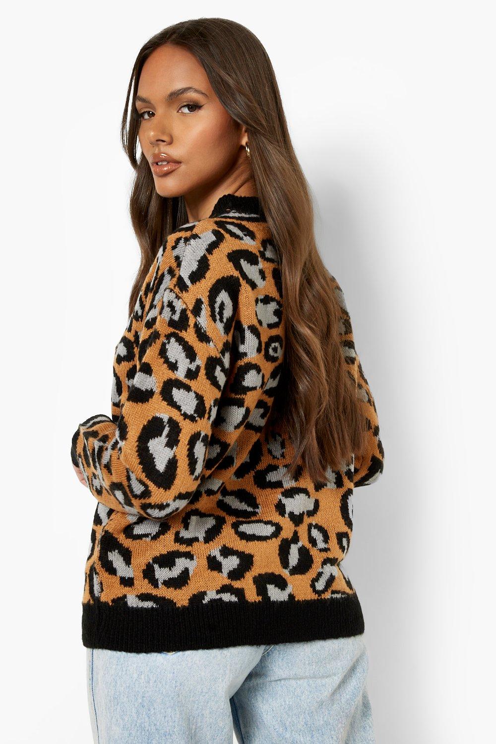 Boohoo leopard print clearance jumper