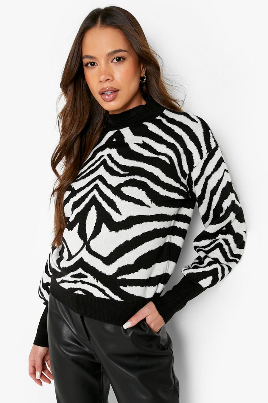 Ivory High Neck Animal Print Sweater image number 1