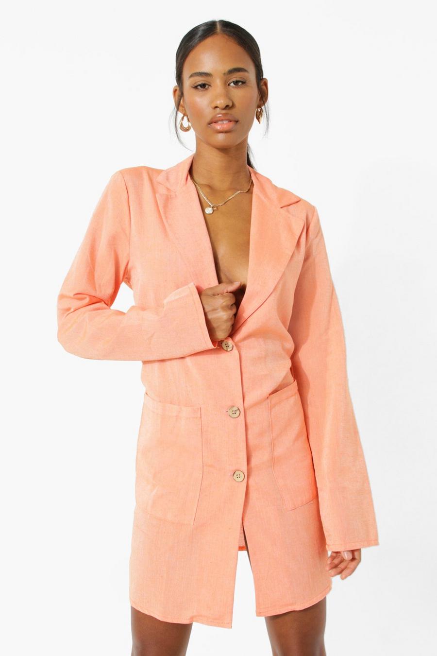 Robe blazer oversize en lin, Orange image number 1