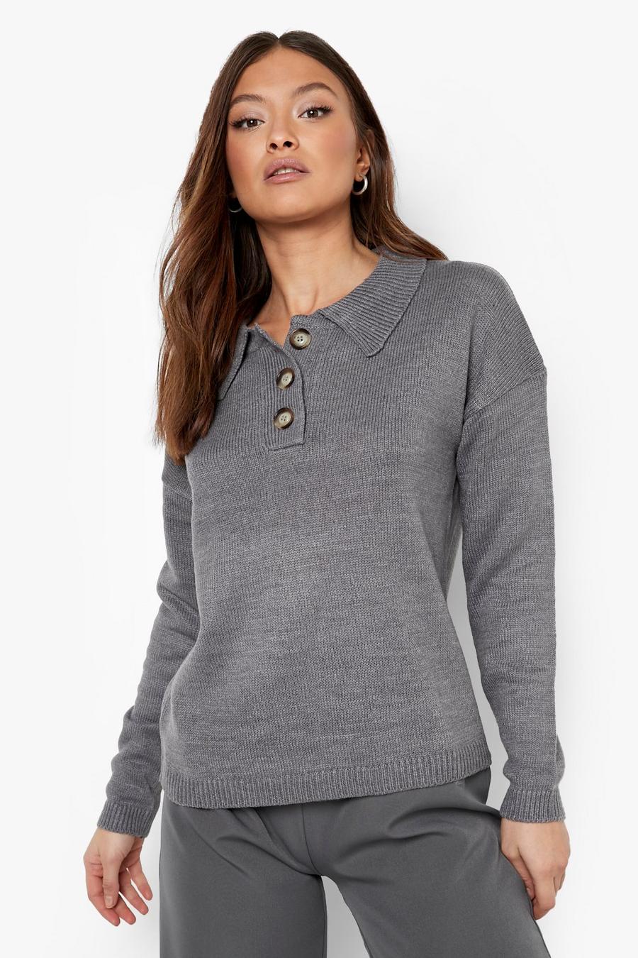 Grey Polo Collar Jumper image number 1