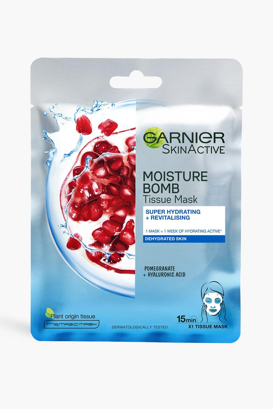Blue blå Garnier Moisture Bomb Pomegranate and Hyaluronic Acid Sheet Mask, 28g