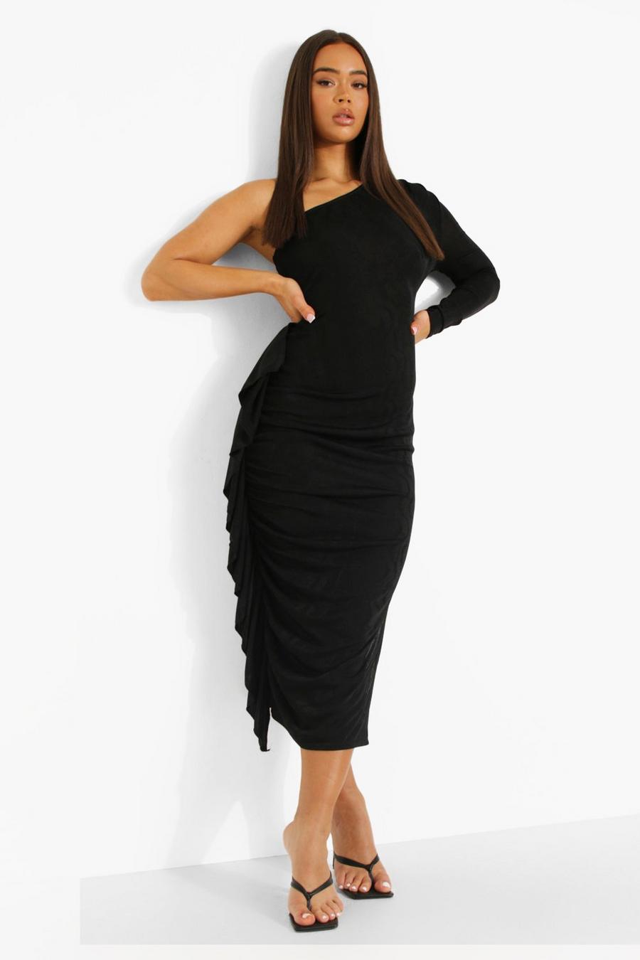 Black One Shoulder Drape Detail Midaxi Dress image number 1