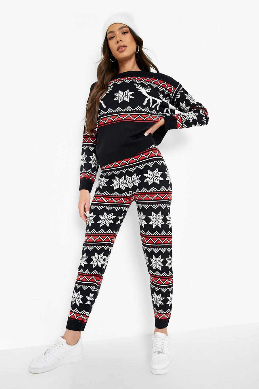 Navy marineblau Reindeer Christmas Jumper Knitted Co-ord image number 1