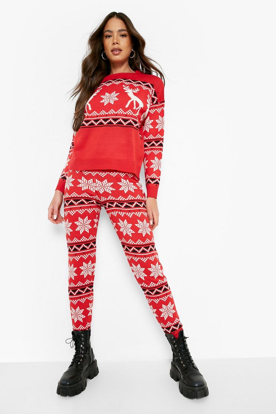 Red röd Reindeer Christmas Jumper Knitted Co-ord