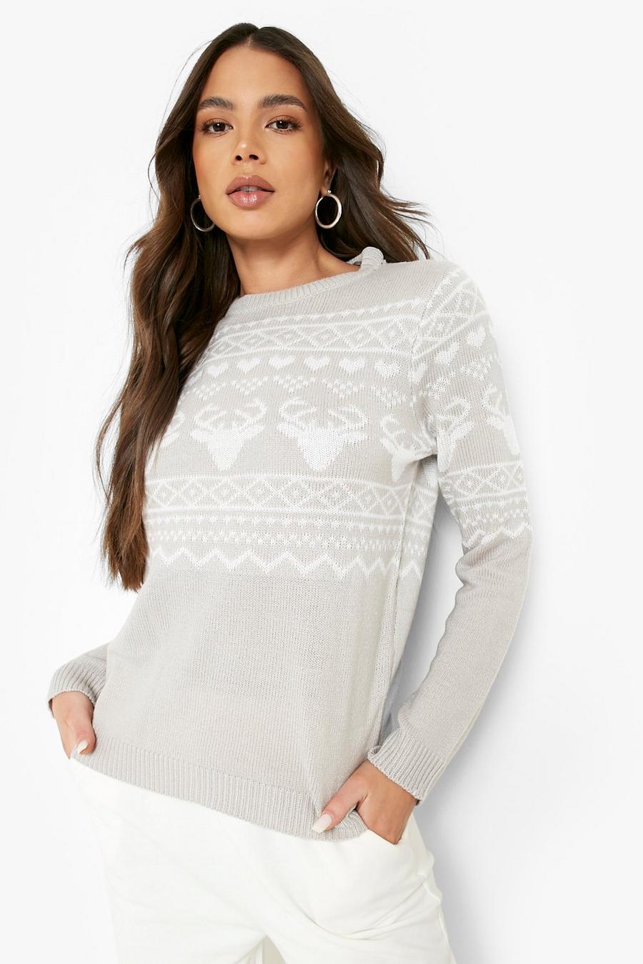 Grey Hearts Fairisle Christmas Sweater