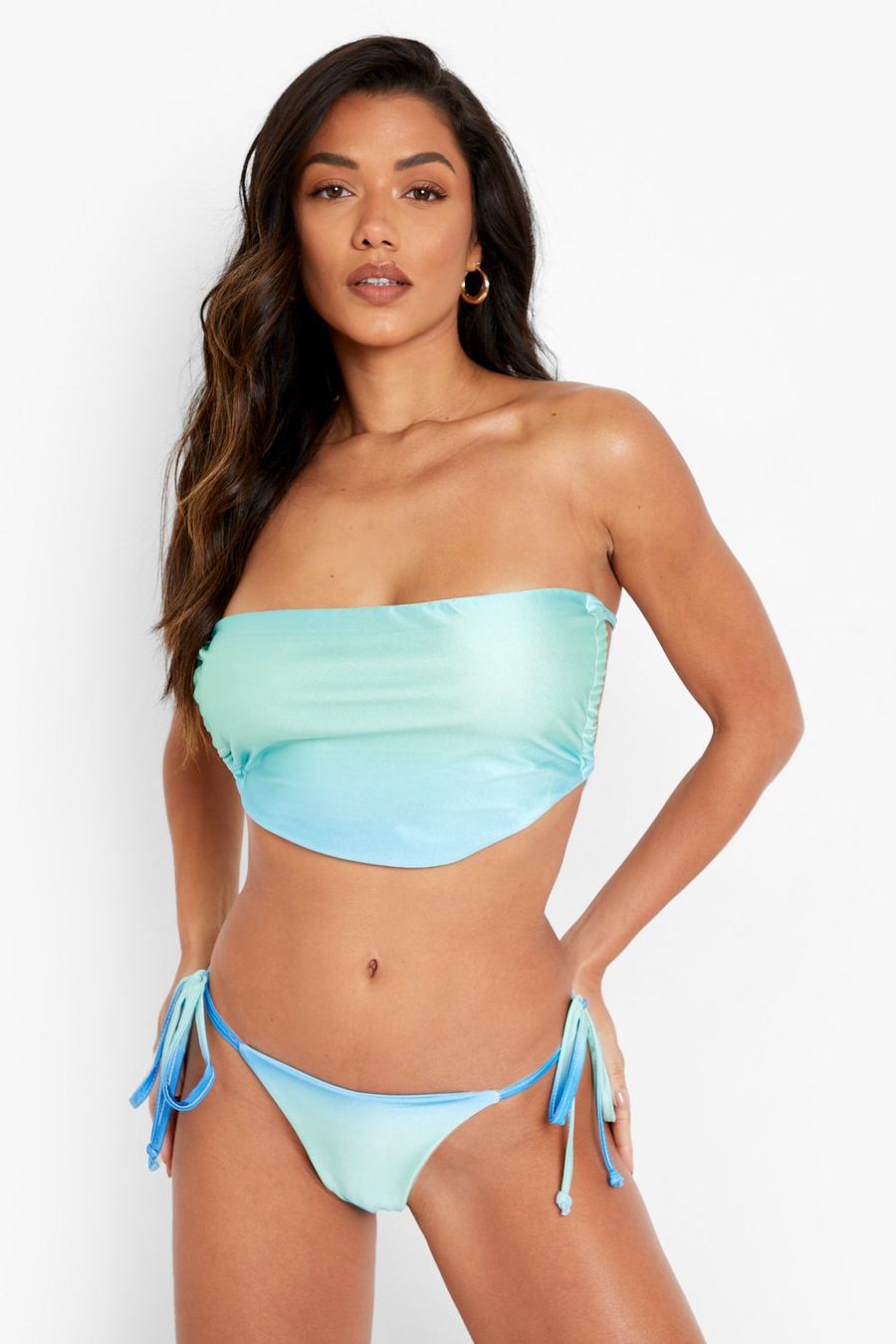 Blue Bikinitrosa med knytdetaljer och ombréeffekt image number 1