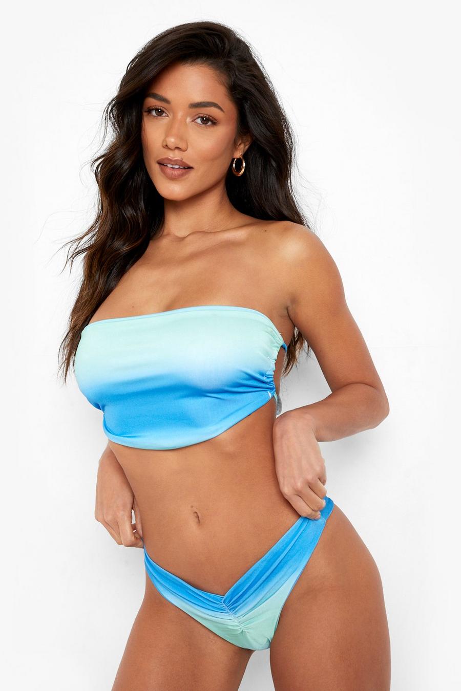 Blue Bikinitrosa med V-formad midja och ombréeffekt image number 1
