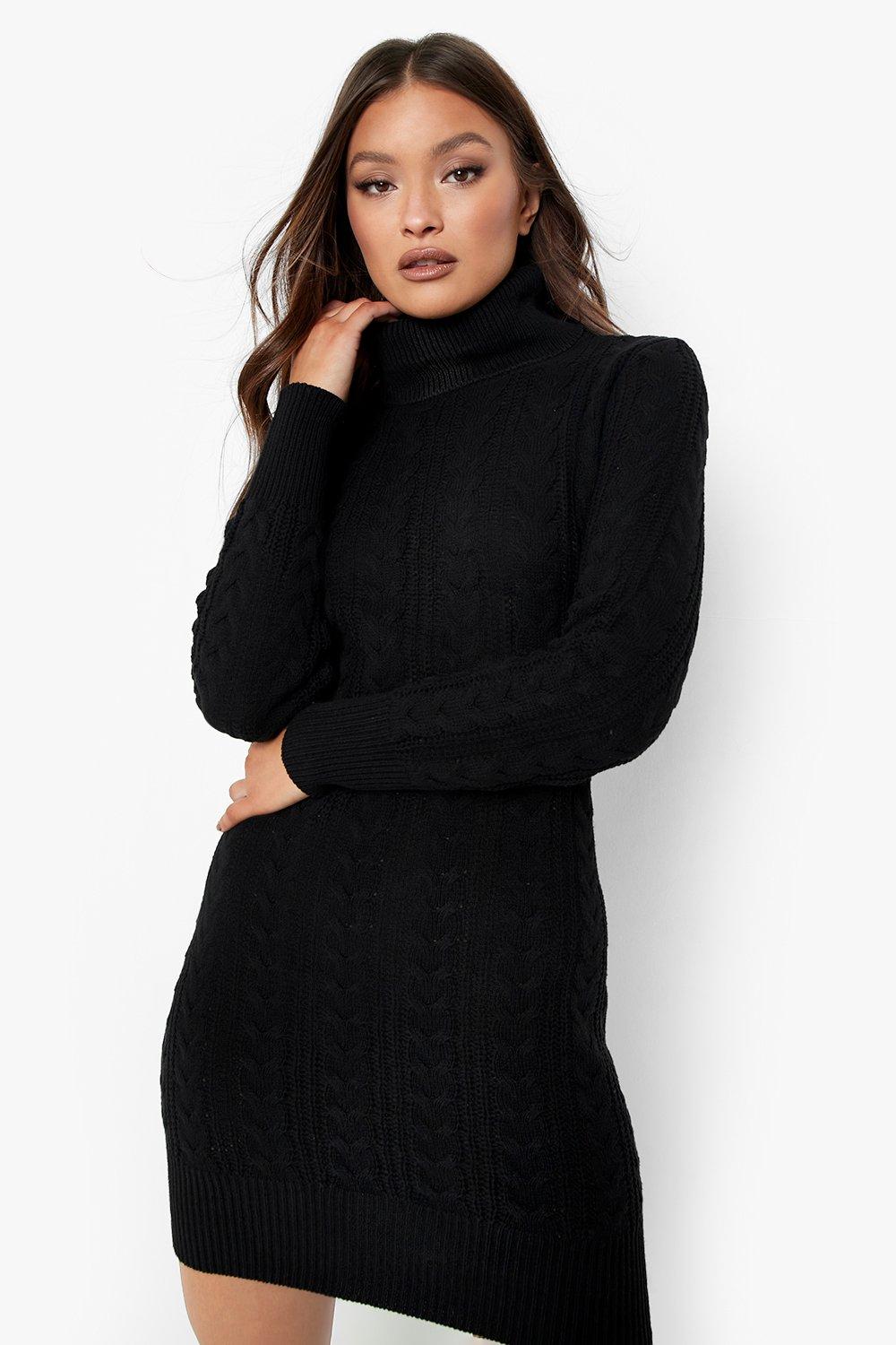 black high neck knit dress