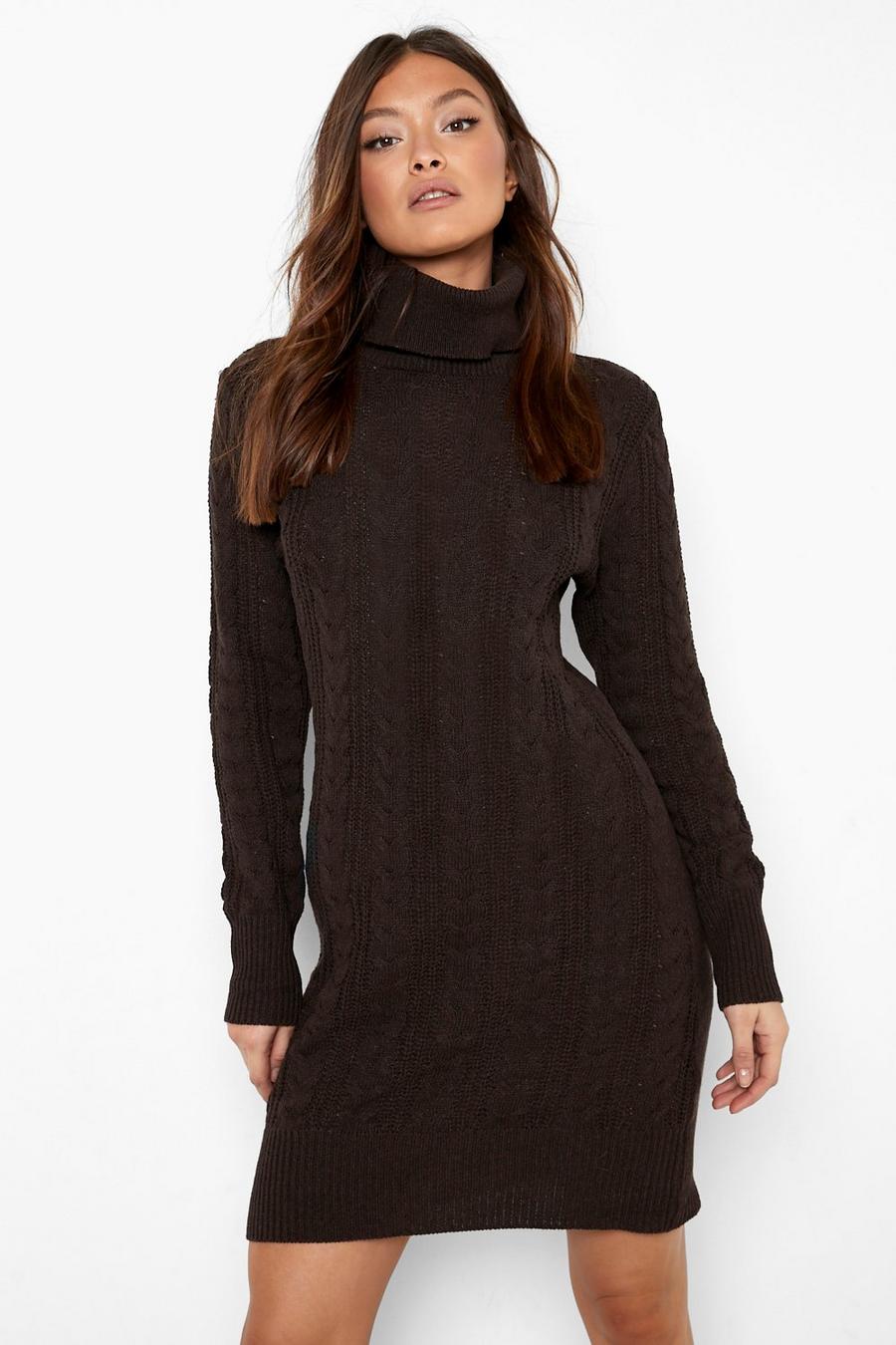 Chocolate Cable Knitted Jumper Dress image number 1