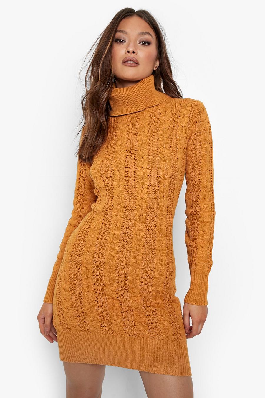 Gold metallic Recycled Cable Knit Sweater Dress
