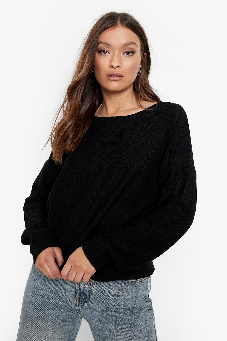 Black Crew Neck Knitted Sweater image number 1