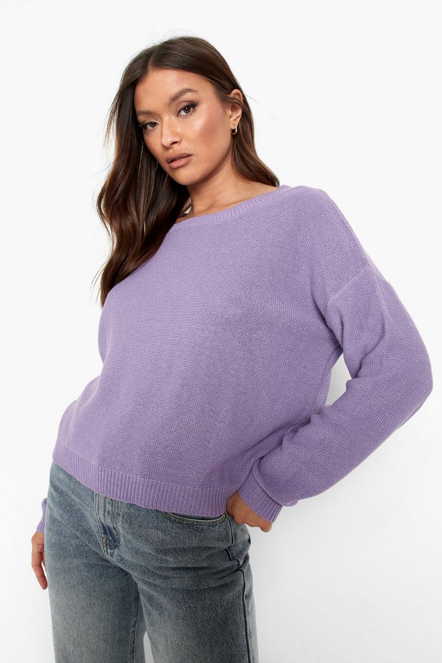 Lilac Crew Neck Knitted Jumper image number 1