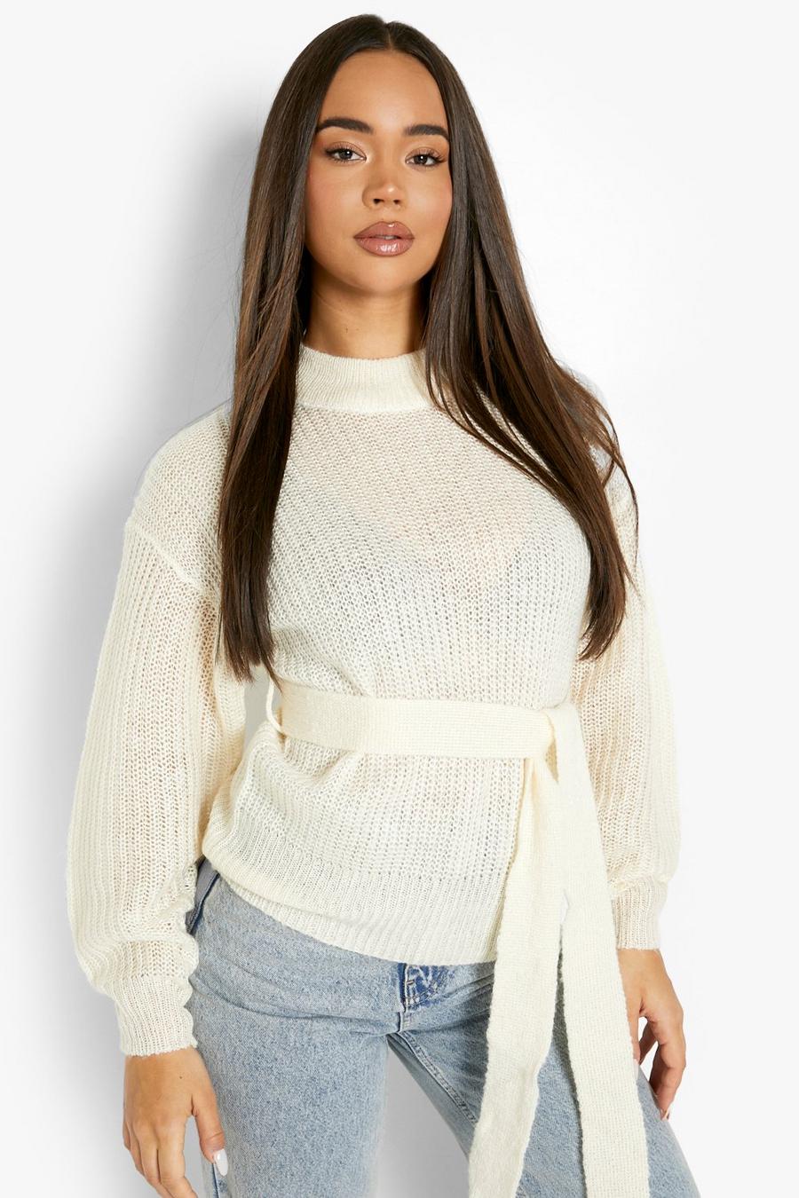 Cream Belted Sweater image number 1