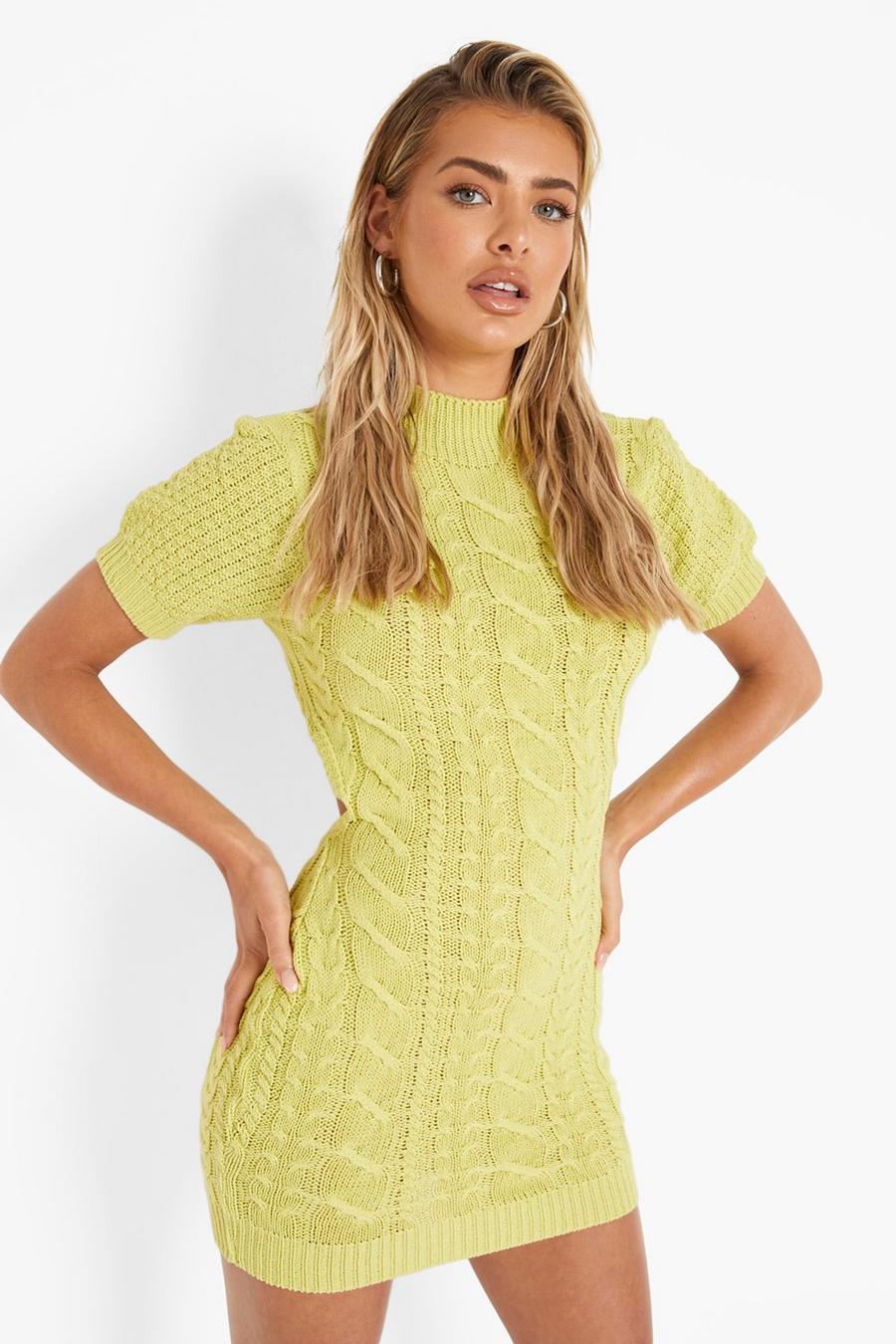 Citrus green Cable Knit Cut Out Lace Mini Dress image number 1
