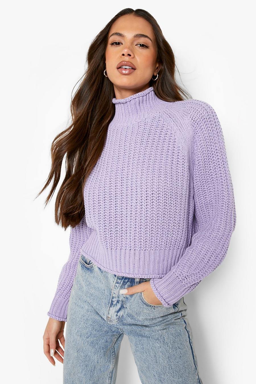 Lilac purple Recycled High Neck Chunky Jumper