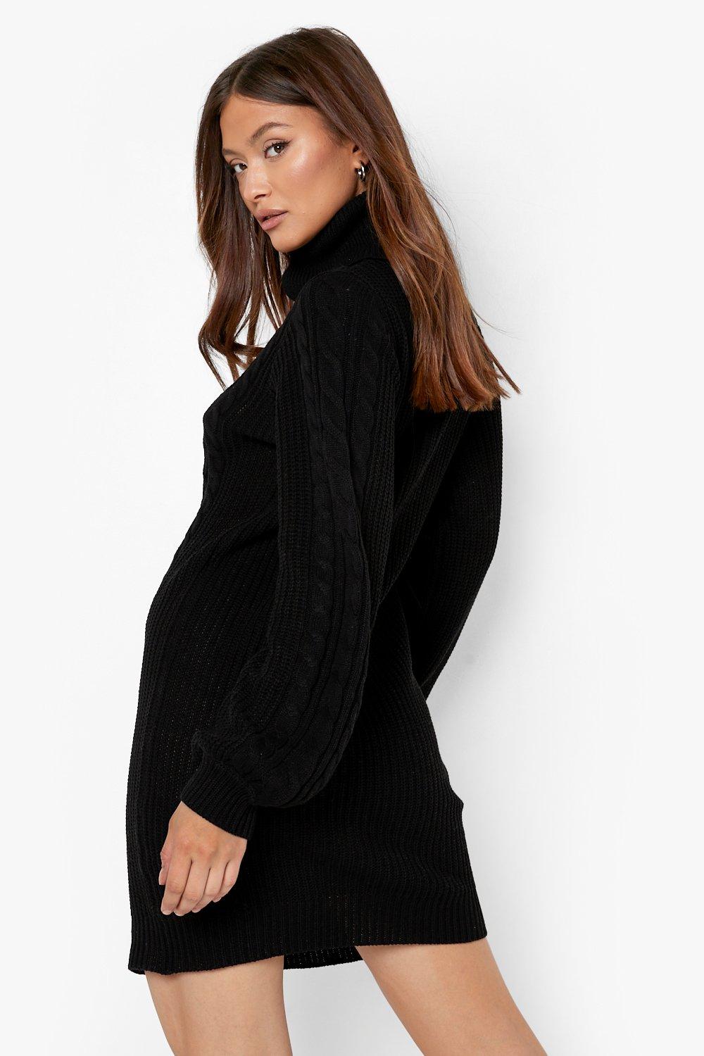 Recycled Turtleneck Cable Knit Sweater Dress