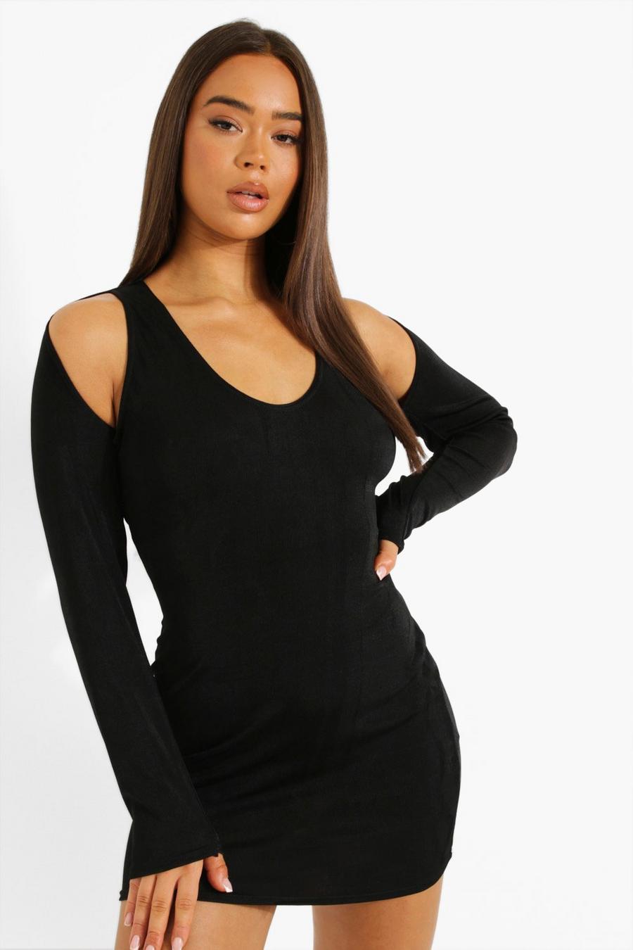 Black Long Sleeve Cut Out Mini Dress image number 1