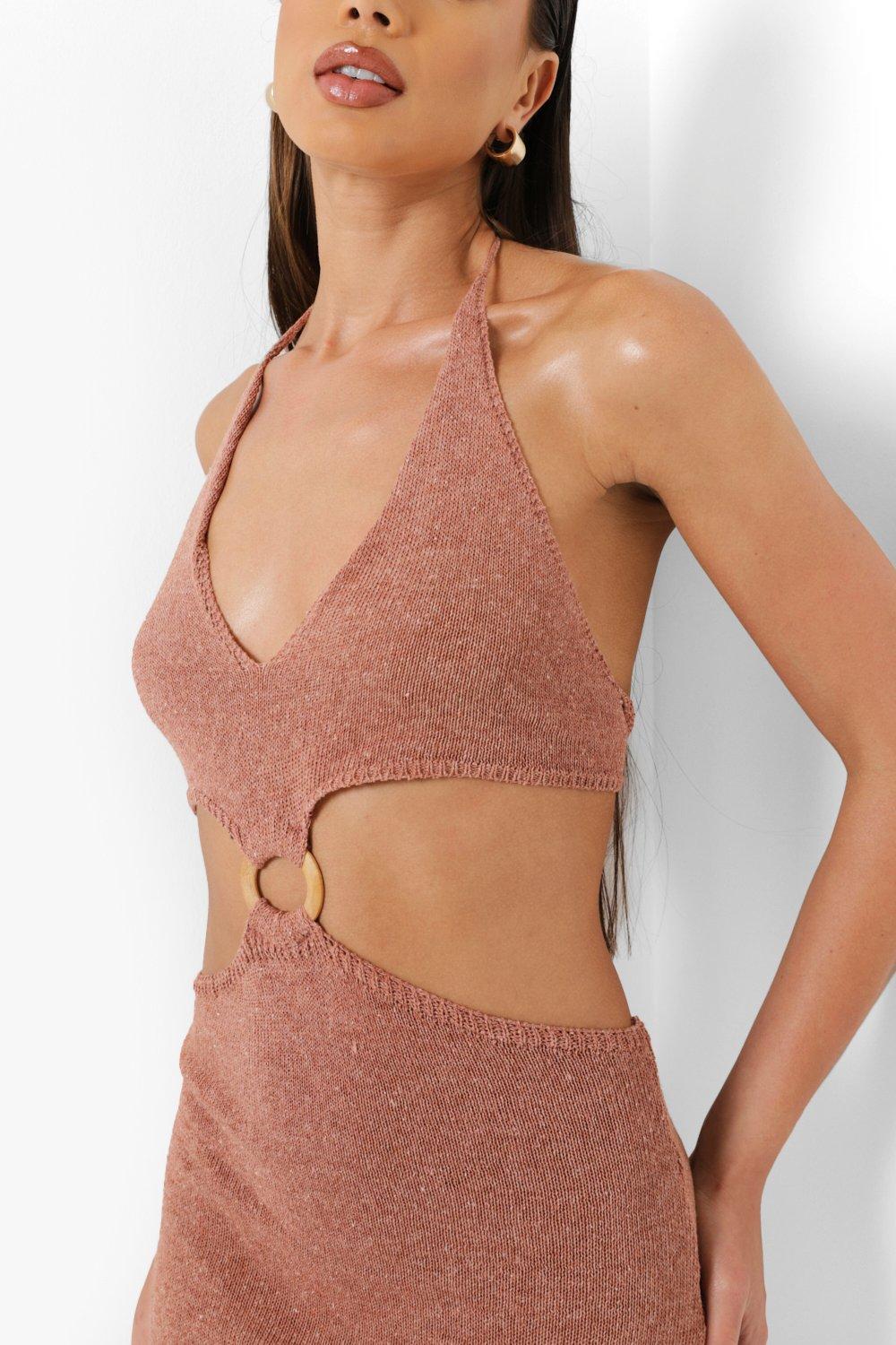 O Ring Detail Cut Out Knitted Dress Boohoo