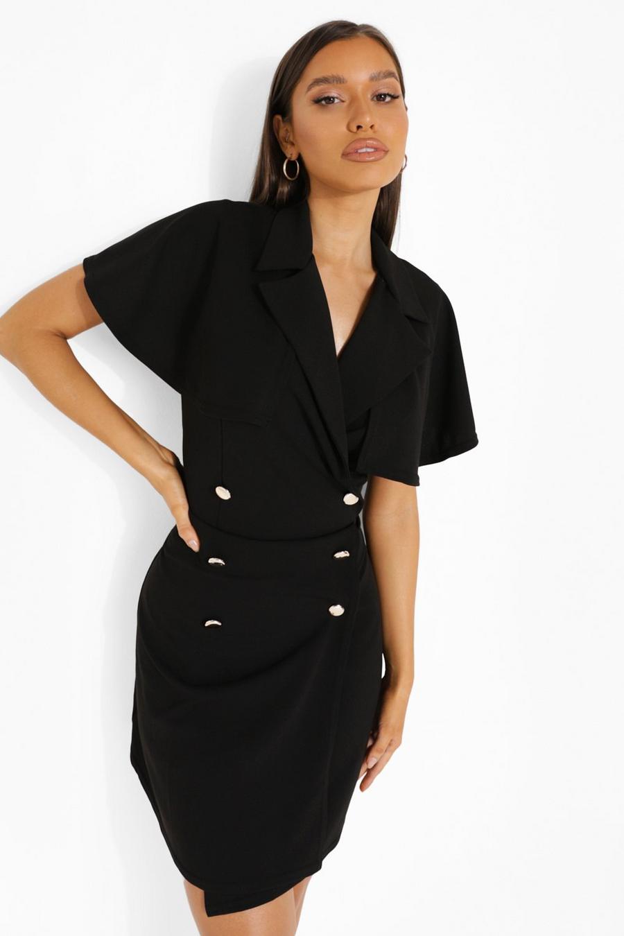 Black Cape Detail Blazer Dress image number 1