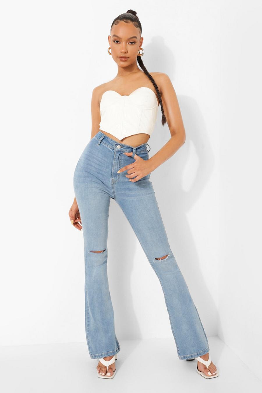 Bleach wash High Waist Ripped Flared Jeans image number 1