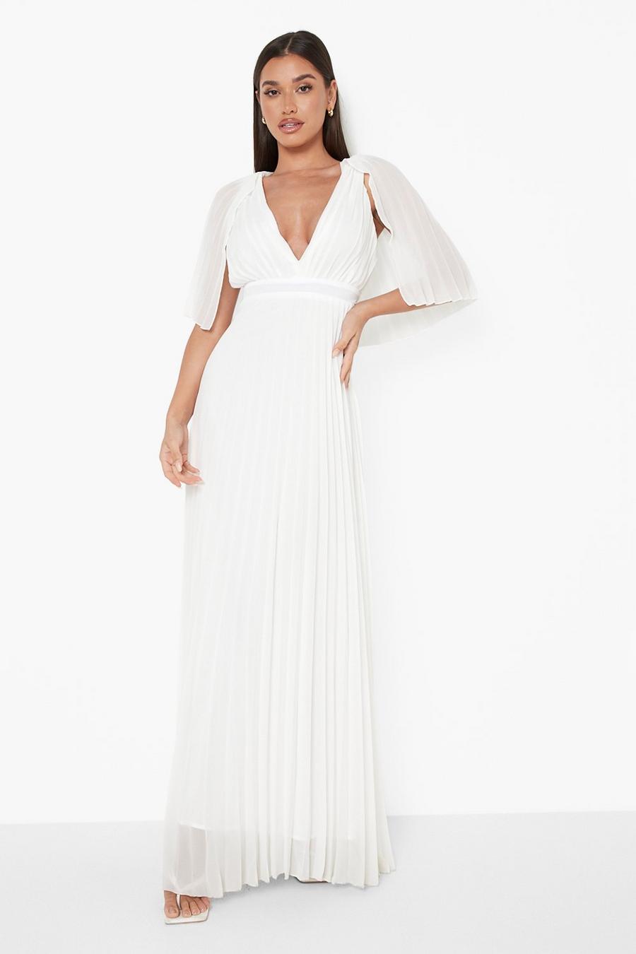 Ivory Pleated Cape Detail Bridesmaid Maxi Dress image number 1
