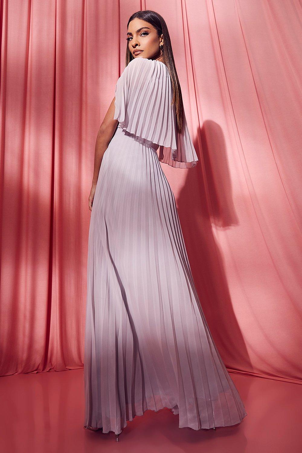 pleated cape maxi dress