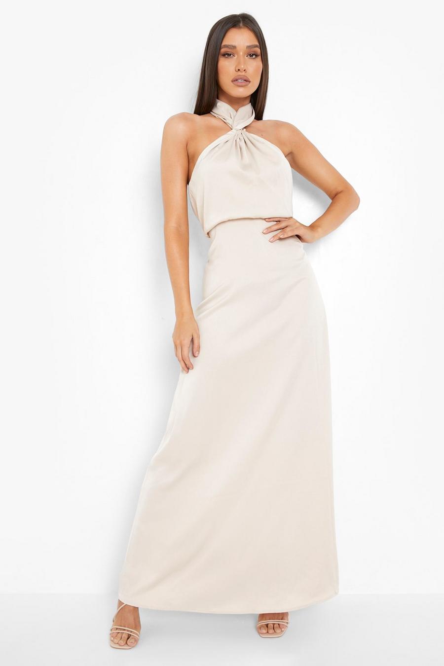 Women's Satin Halterneck Twist Maxi Bridesmaid Dress | Boohoo UK