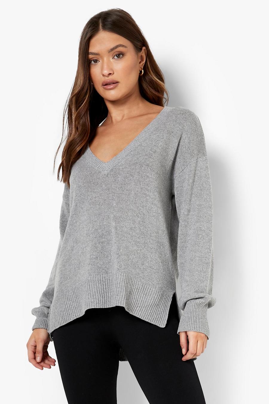 Grey Recycled Dip Hem Sweater