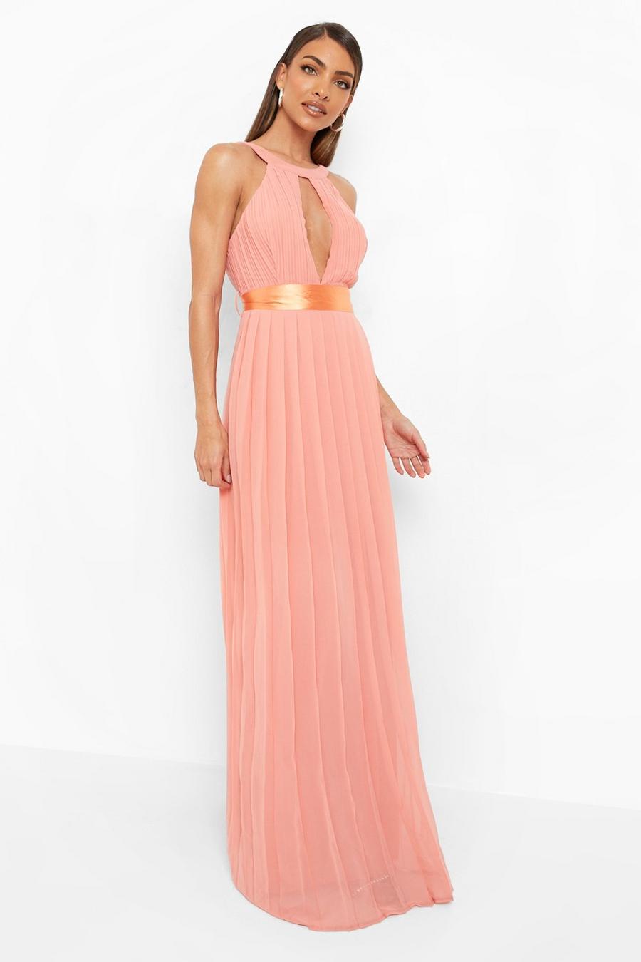 Coral Pleated Belted Maxi Dress image number 1