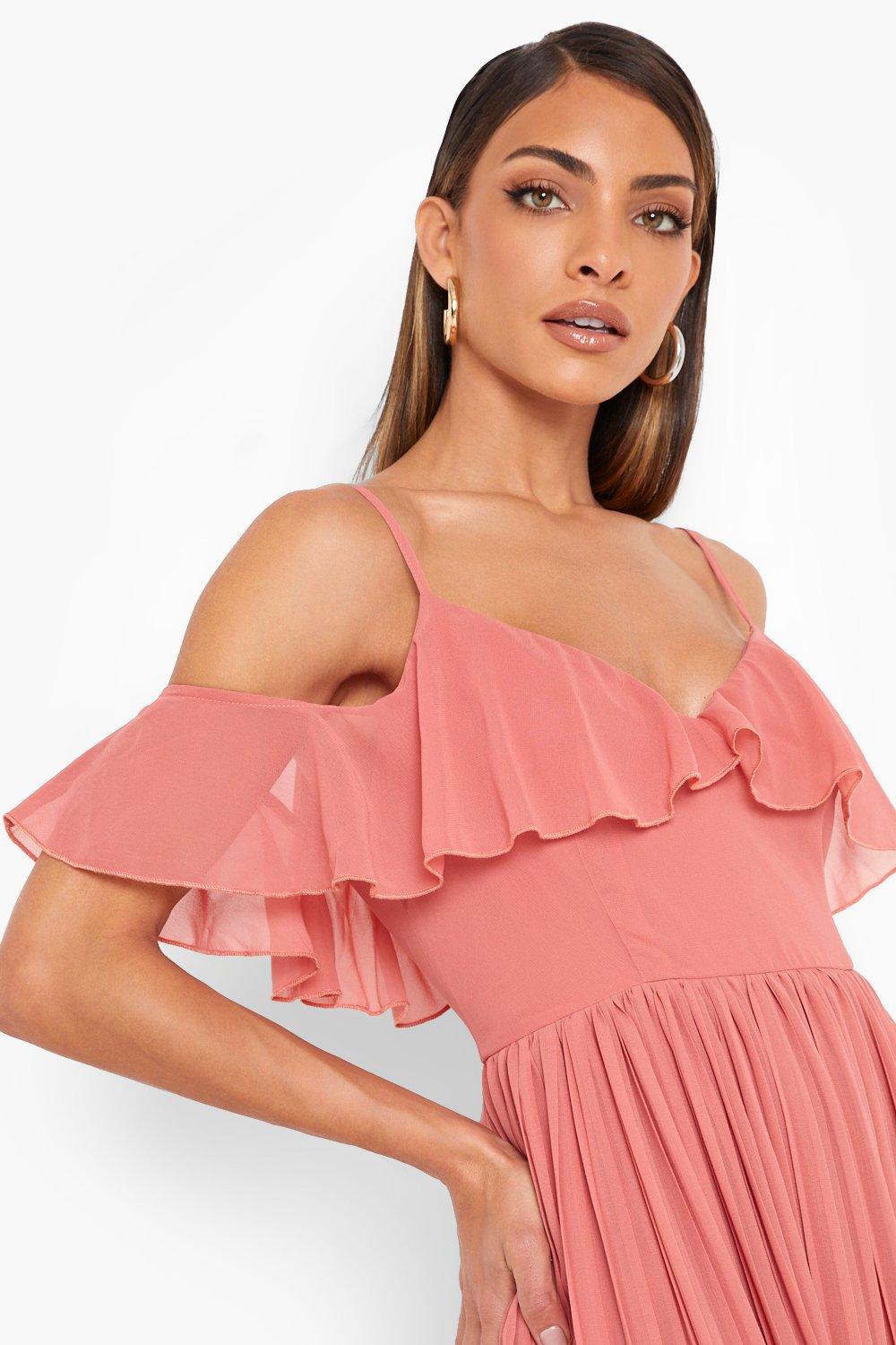 rose cold shoulder dress