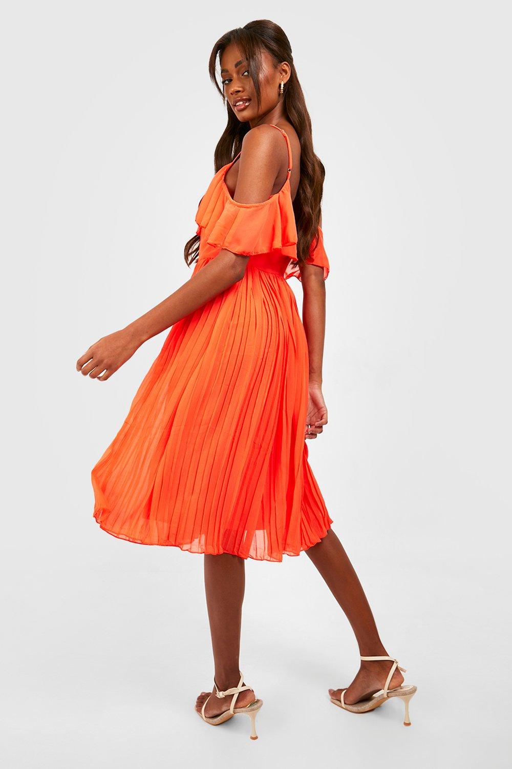 Cold shoulder ruffle outlet midi dress