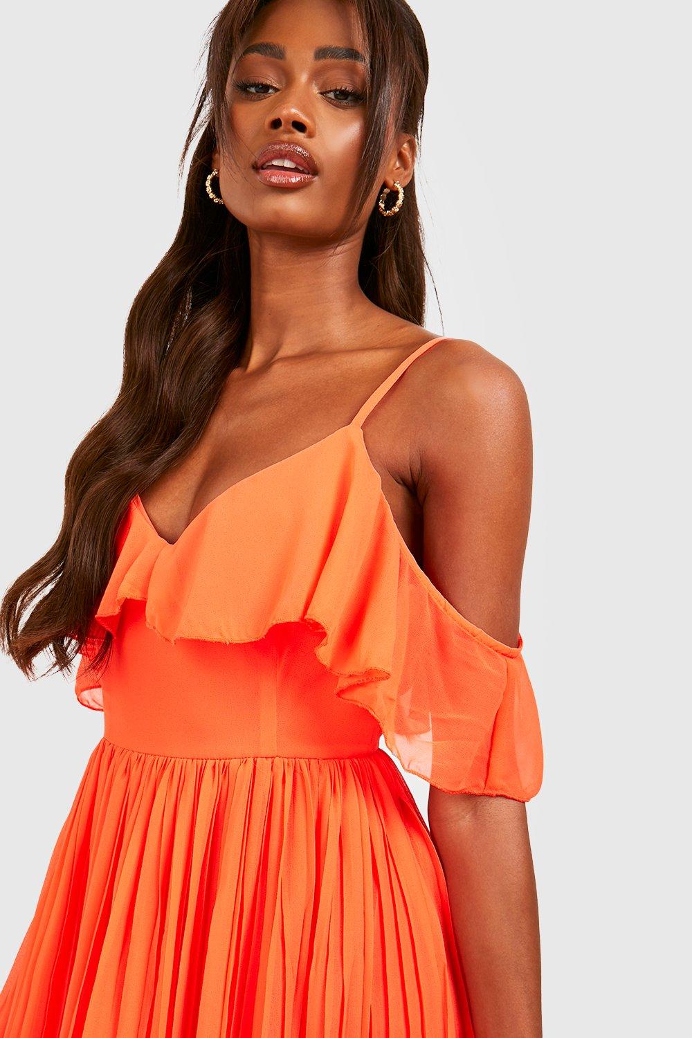 Orange cold shoulder dress new arrivals