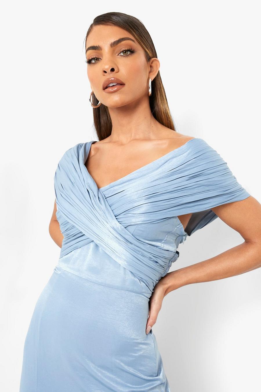 Blue One Shoulder Split Maxi Bridesmaid Dress image number 1