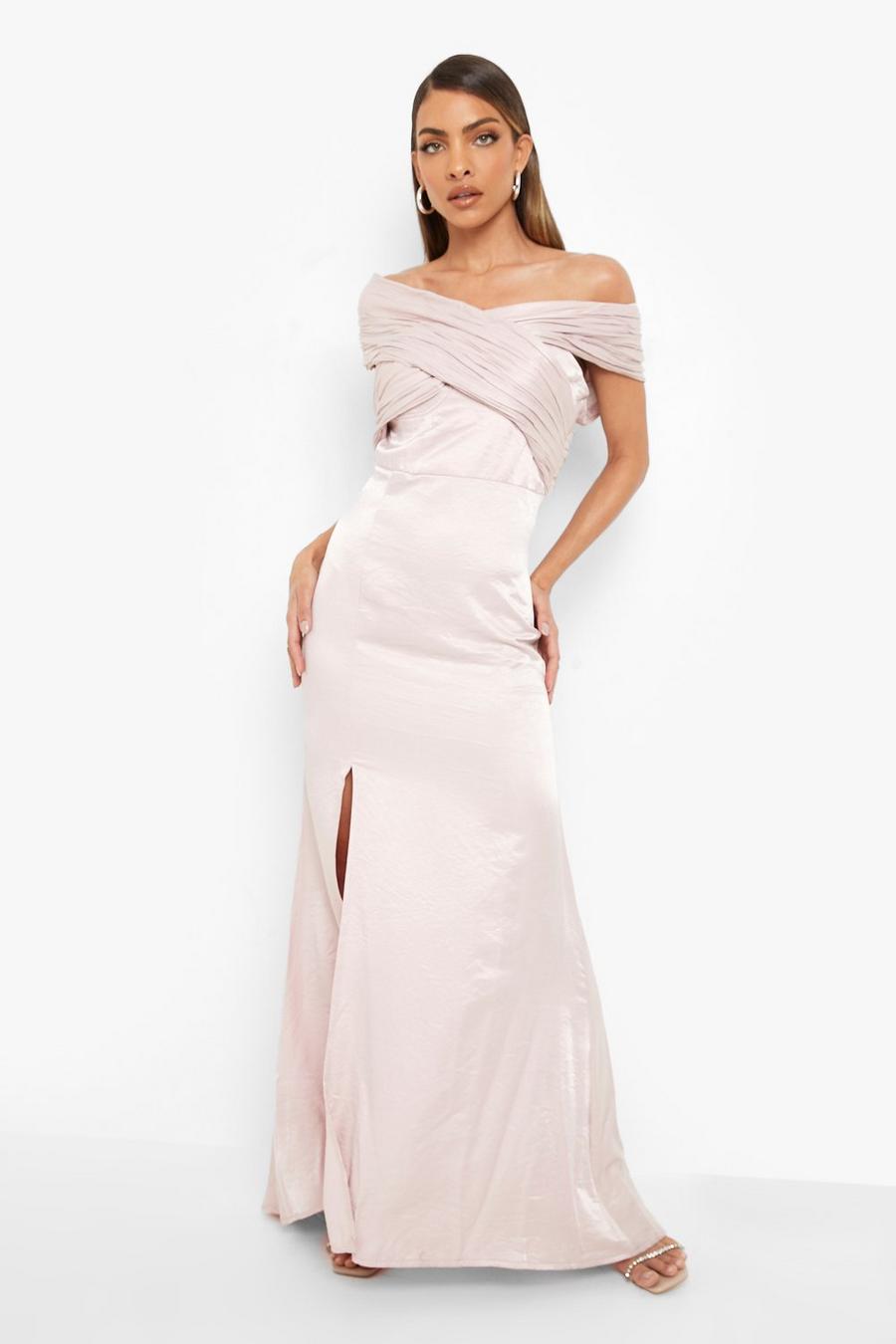 Pink One Shoulder Split Maxi Bridesmaid Dress image number 1