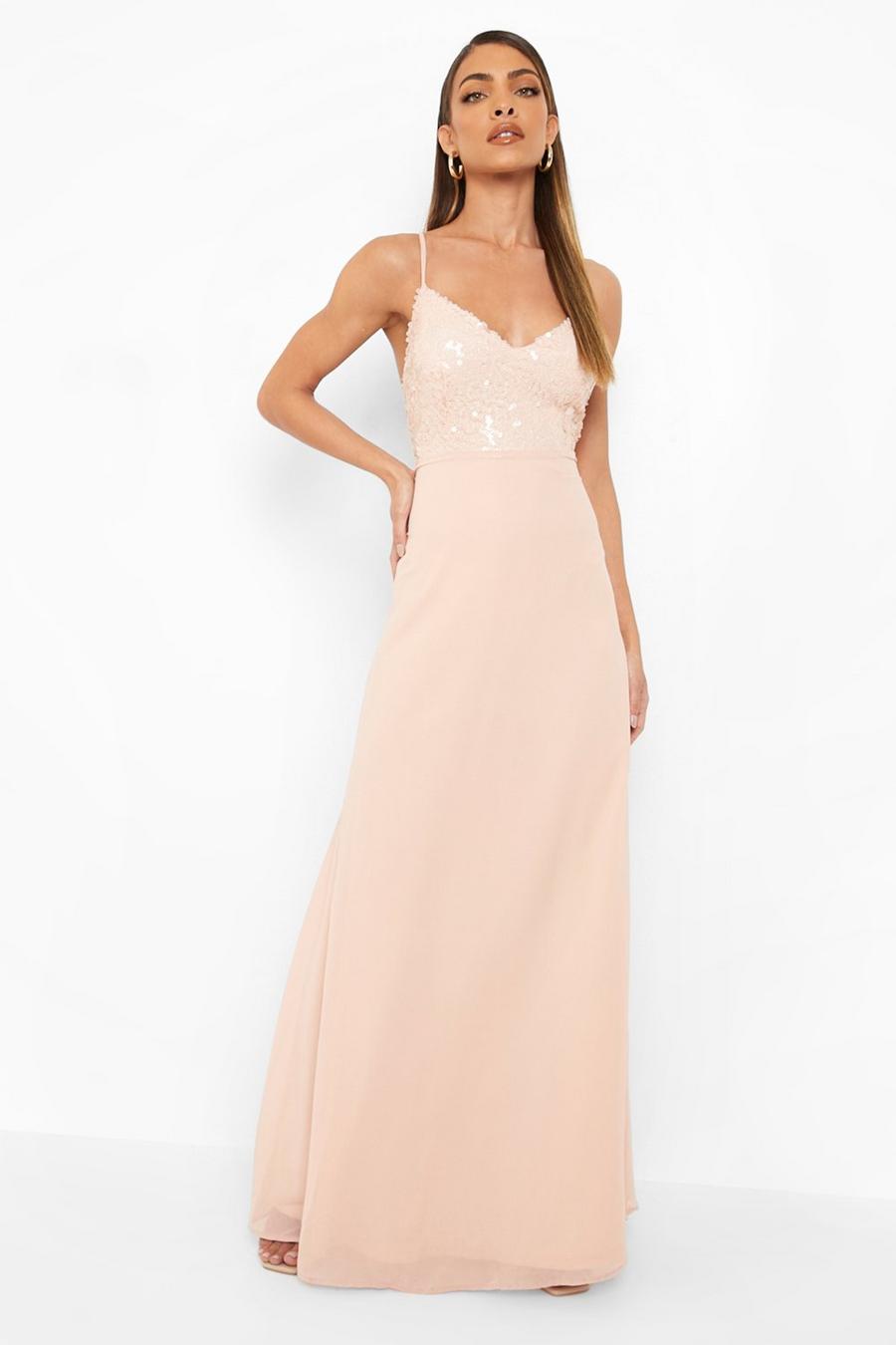 Pink Strappy Sequin Maxi Dress image number 1