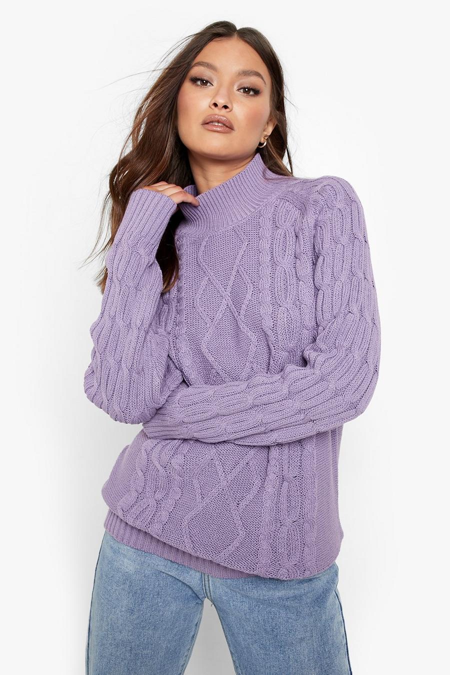 Lilac Balloon Sleeve Cable Knitted Jumper image number 1