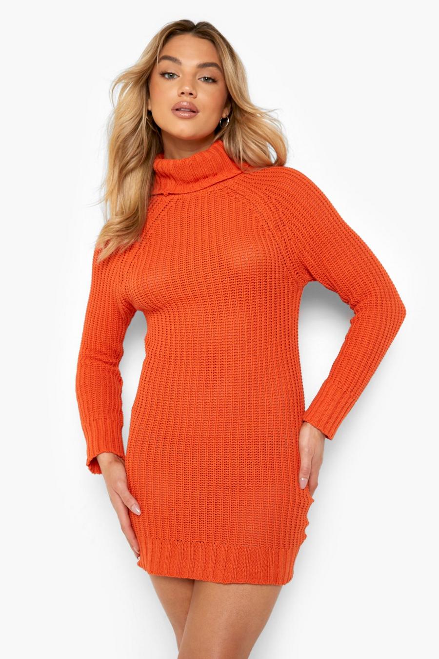 Rust orange Stickad klänning med polokrage image number 1